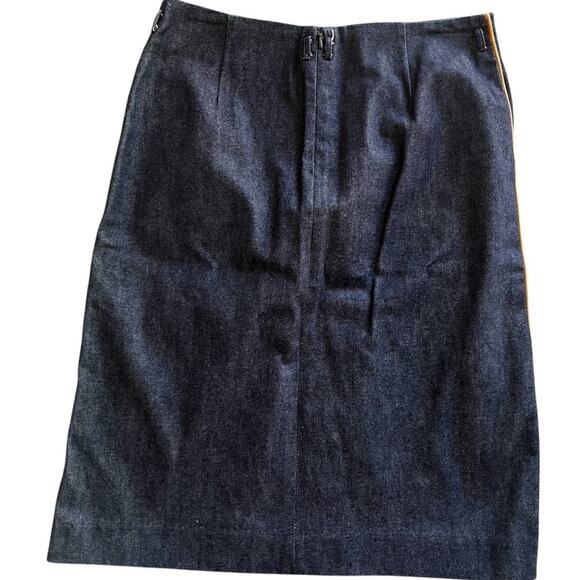 Y2K GAP dark denim midi skirt tan piping belt loops womens size 2 - Picture 2 of 8